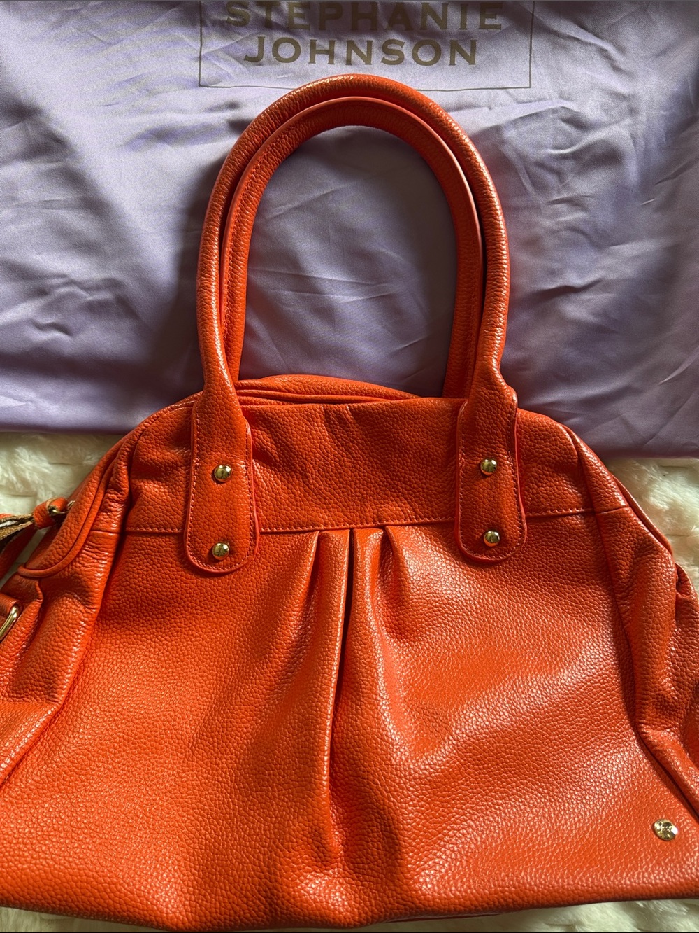 Stephanie Johnson Bright Orange Pebbled Leather Shoulder Bag